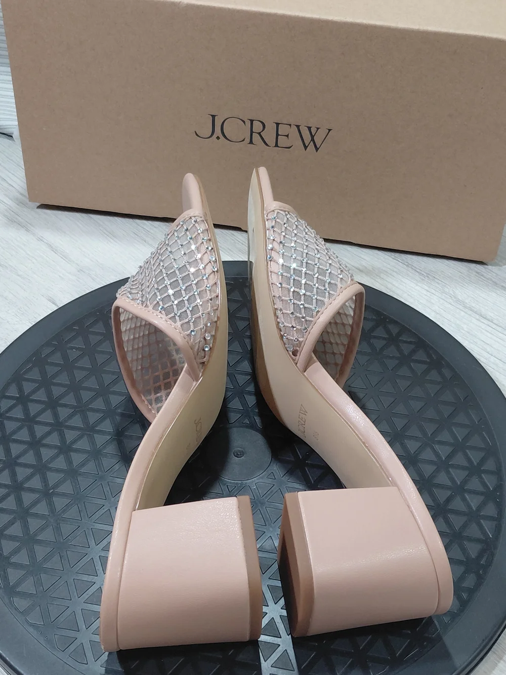 NEW J.Crew Rhinestone Mesh Mule  Block Heel Sandal Nude Rhinestone Colorway W8.5